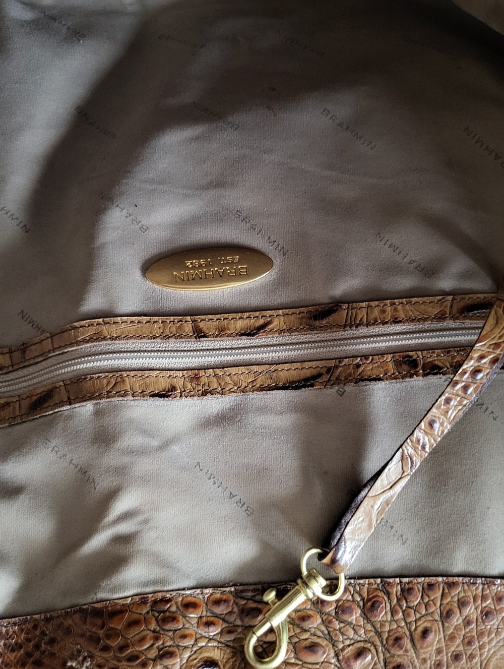 Brahmin Croc-embossed Leather Shoulder Bag/tote In Almond /brown. - Picture 13 of 16